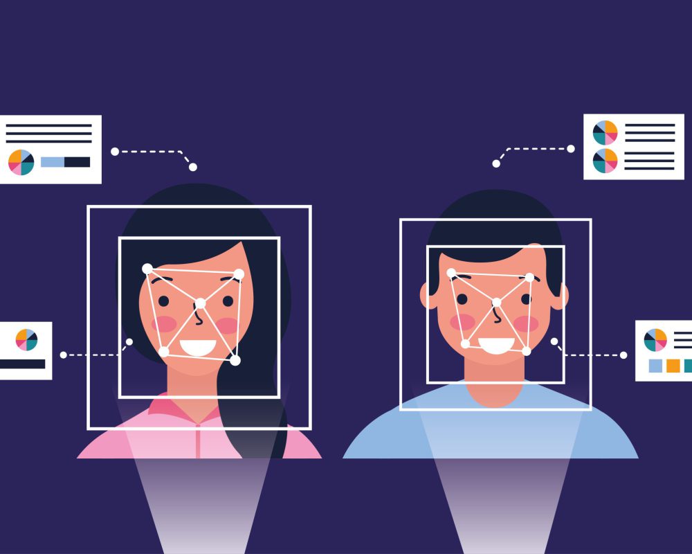 man and woman biometric process technology vector illustration